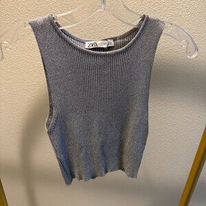 zara silver sparkle tank top crop size small